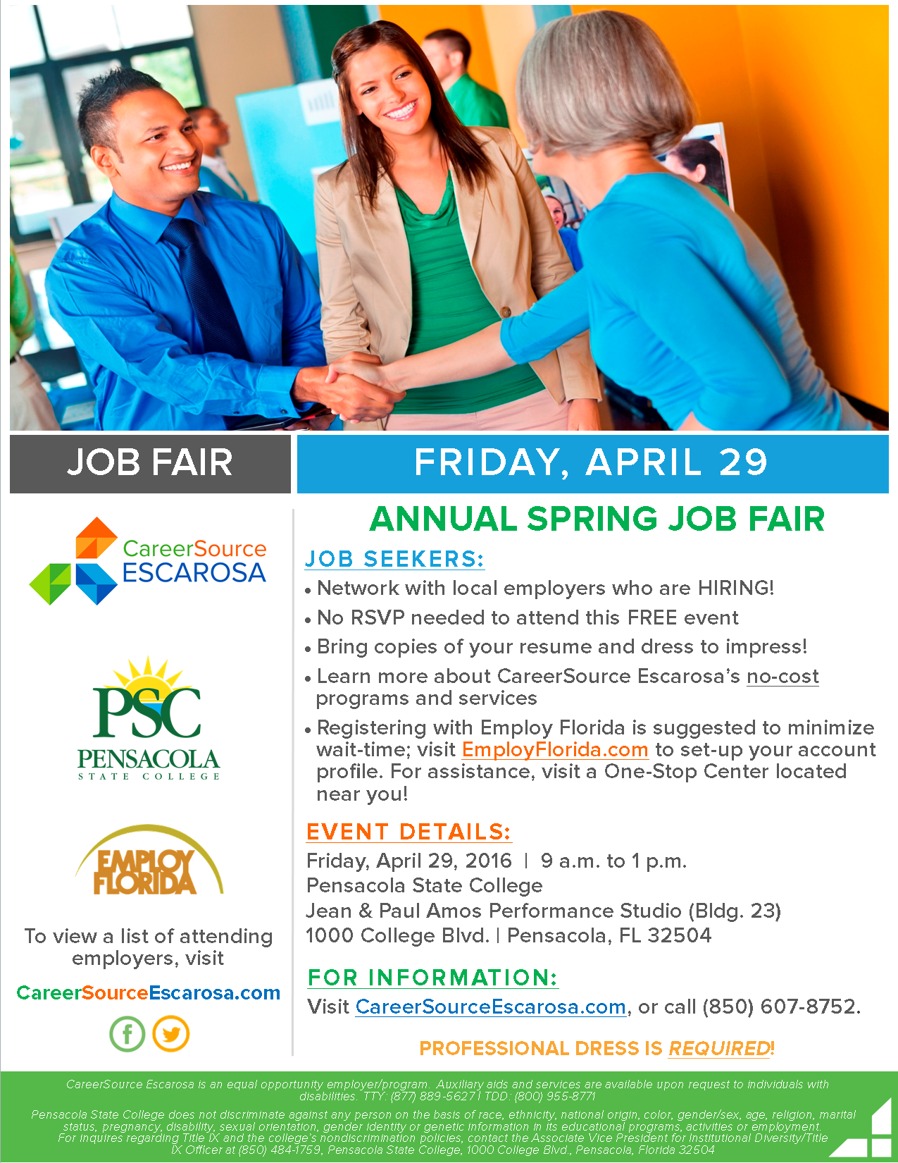 2016 SPRING Job Fair_FLYER_job seeker_4.29.16_FINAL - CareerSource Escarosa