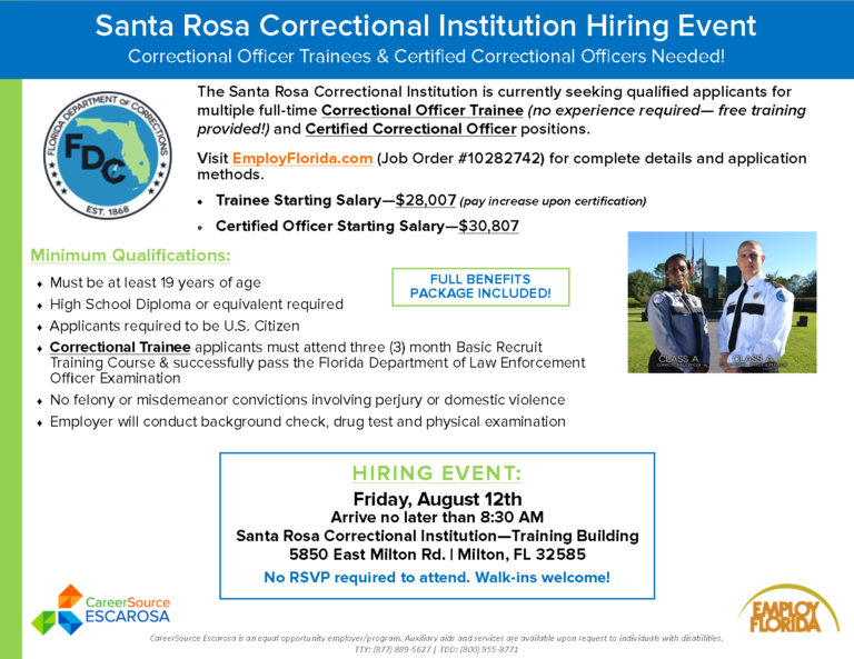 SR Correctional Inst. Hiring Event_FLYER_8.12.16 - CareerSource Escarosa