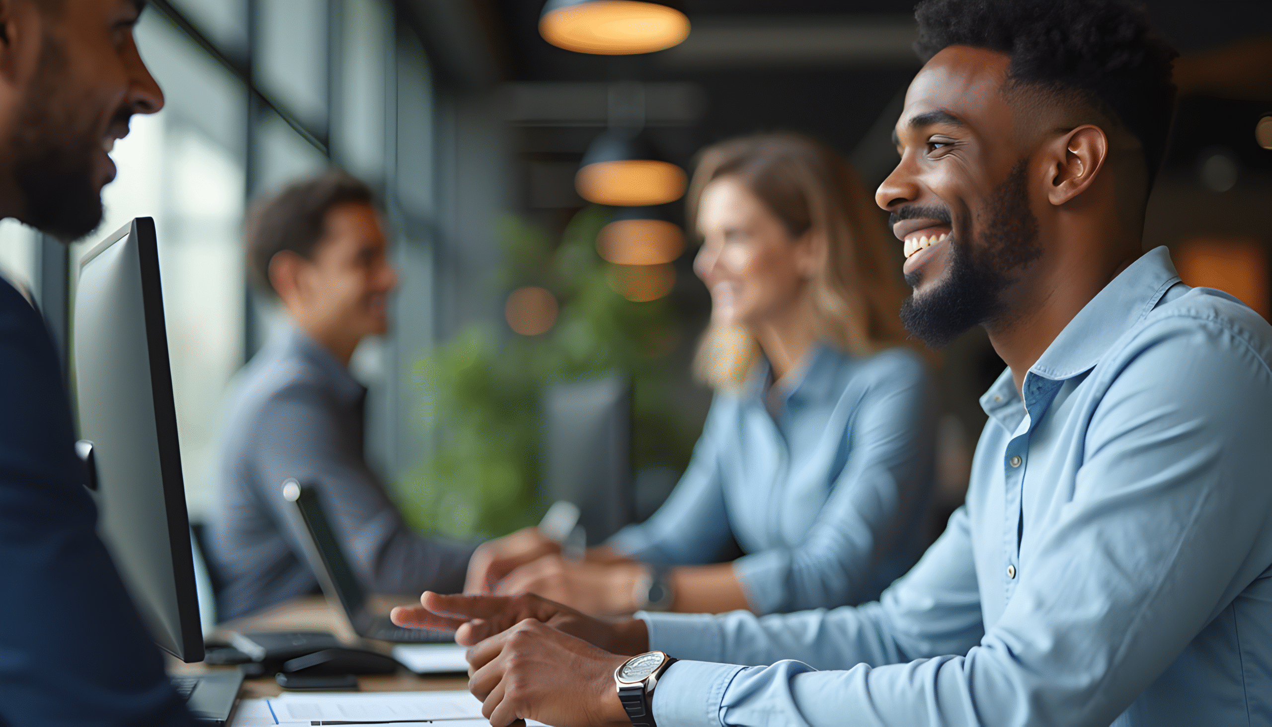 Employer talking business with Business Services Representative.