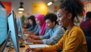 young job seekers in a career center doing job search