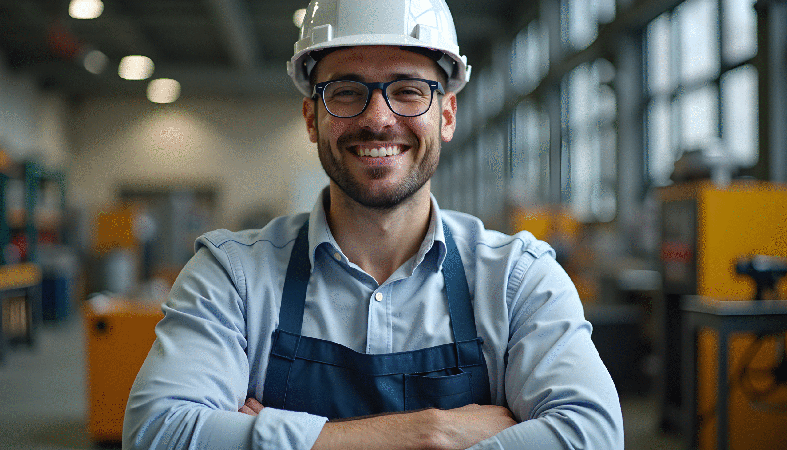 Male manufacturing worker smiling.